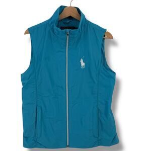 Ralph Lauren Golf Blue Embroidered Pony Full Zip Vest Womens Size Medium